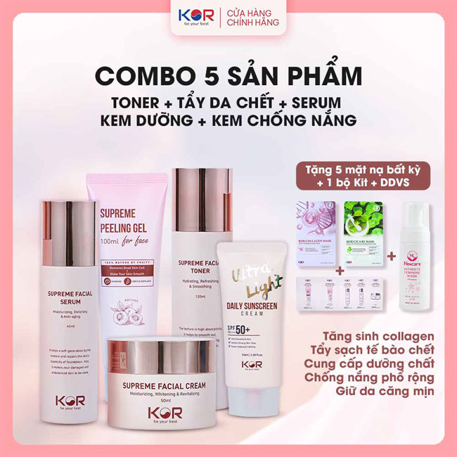 Bộ Chăm Da Chuyên Sâu ( Toner + Tẩy da chết + Serum + Kem dưỡng + Kem chống nắng )